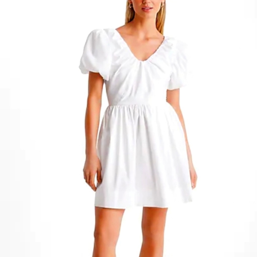 Express White Mini Dress with Puff Sleeves